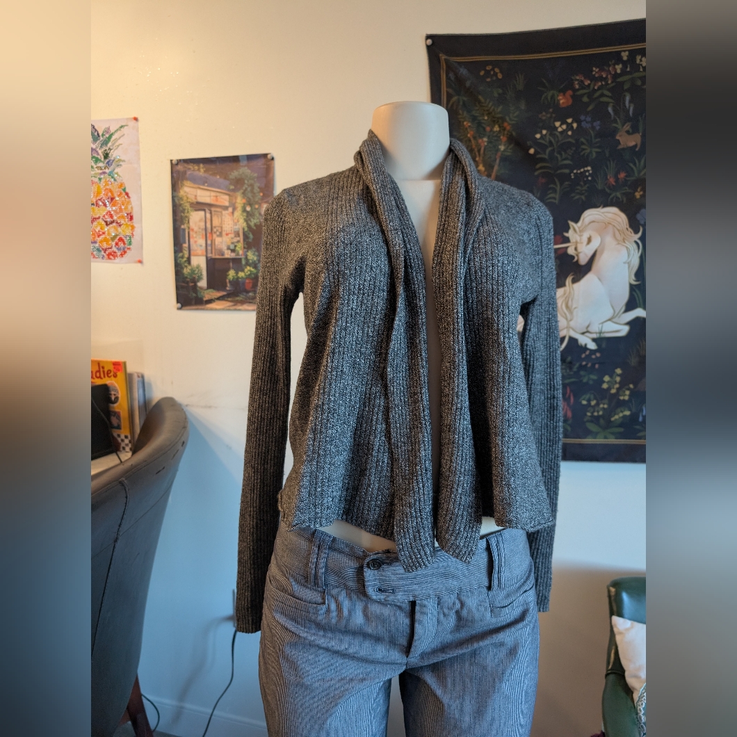 Express Charcoal Knit Top Size Large Ribbed Open Front